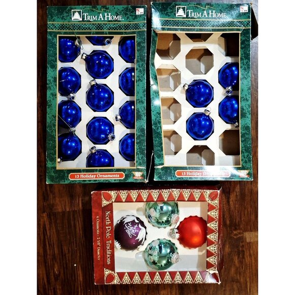 Trim A Home Holiday Ornaments Set 13 Blue Glass Vintage Cottage Cabincore - Picture 1 of 5